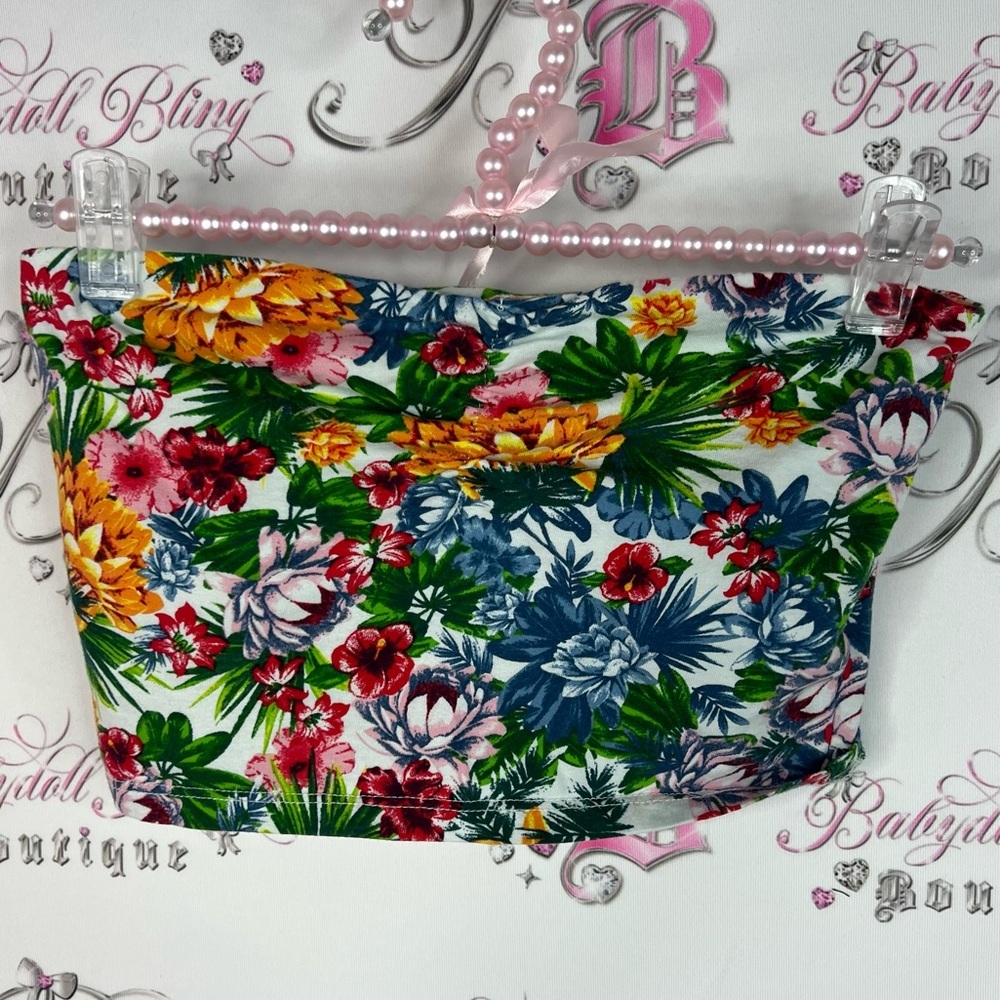 Streetwear Society crop top strapless flowers Multicolor Floral Strapless Top